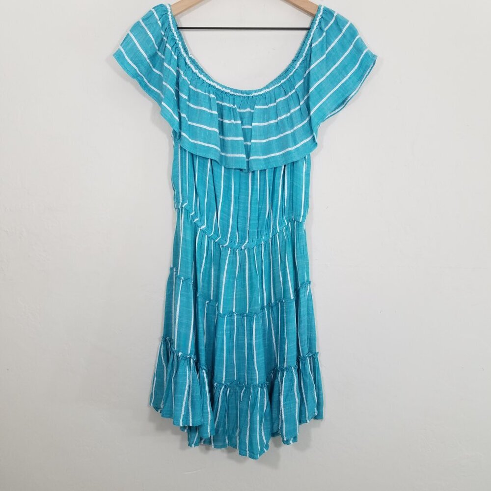 NWT Blue Island Beach Off the Shoulder Stripes Mini Dress Size L - Picture 4 of 5